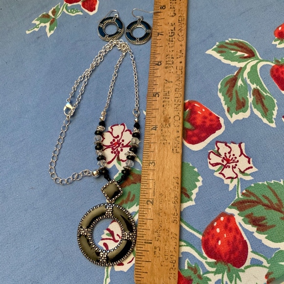 Kenneth Cole Silver Tone & Black Enameled Necklace & Earring Set - Picture 6 of 8